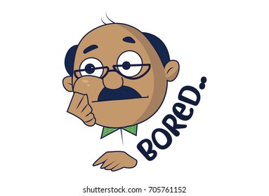 Bald Man Bored. Vector Illustration. Isolated on white background.