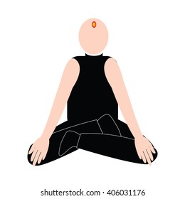 Bald man with brahmin symbol on the head get mediatation yoga with black shirt vector isolated on white backgrounnd