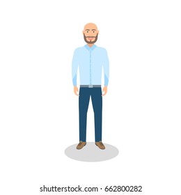 Bald Man casual dressed vector illustration.