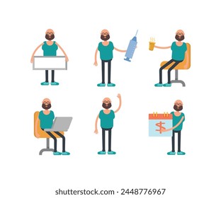 personaje calvo en diferentes poses set Ilustración vectorial
