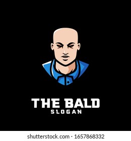 bald man character logo icon design cartoon with black background