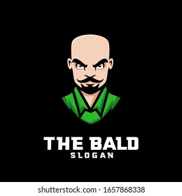 bald man character logo icon design cartoon with black background