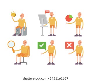 bald man characters in different poses vector set