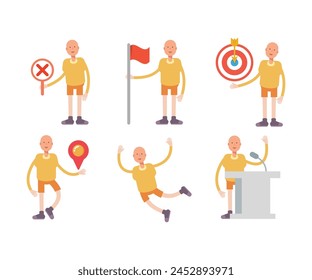 bald man characters in different poses vector set