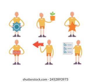 bald man characters in different poses vector set