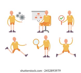 bald man characters in different poses vector set