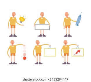 bald man characters in different poses vector set