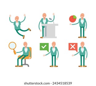 bald man characters set in various poses illustration