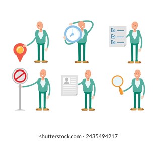 bald man characters set in various poses illustration