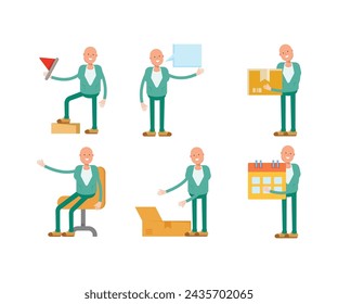 calvo hombre personajes establecidos en varias poses ilustración