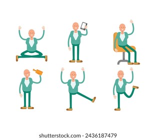 bald man characters set in various poses illustration