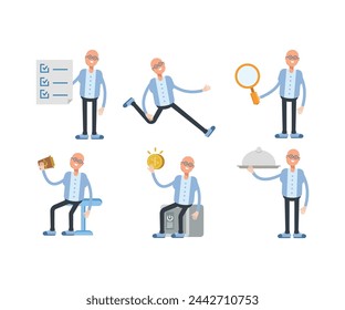 bald man characters set in various poses vector illustration
