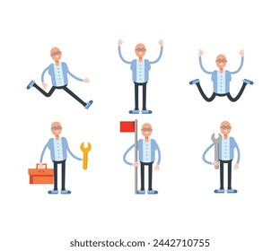 bald man characters set in various poses vector illustration