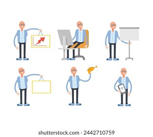 bald man characters set in various poses vector illustration