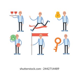bald man characters set in various poses vector illustration