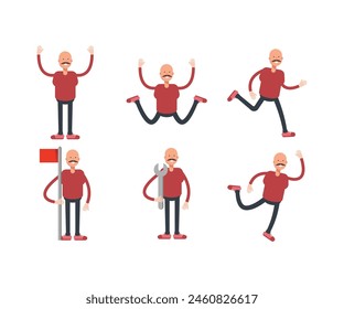 bald man characters in various poses vector illustration
