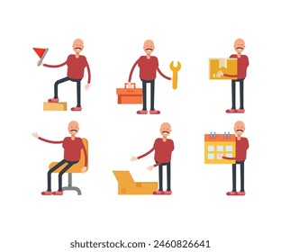 bald man characters in various poses vector illustration