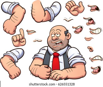 Bald man with different expressions and arm movements. Vector clip art illustration with simple gradients. Each element on a separate layer.