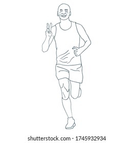 a bald man do running outline sport vector illustration 
