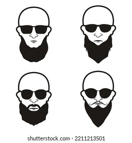 Bald Man Face  beard and mustache with Black glasses face icon vector illustration template design