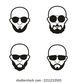 Bald Man Face  beard and mustache with Black glasses face icon vector illustration template design