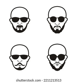 Barba y bigote de rostro de hombre calvo con gafas negras icono ilustración de la imagen del vector diseño