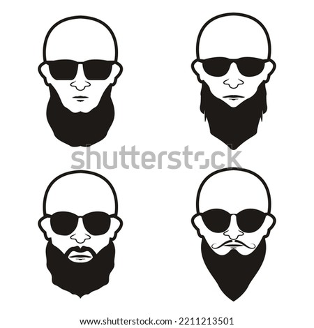 Bald Man Face  beard and mustache with Black glasses face icon vector illustration template design