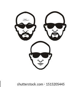 Bald Man Face with Black glasses and mustache beard svg