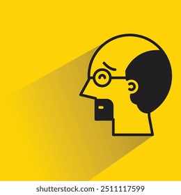 bald man face icon with shadow on yellow background