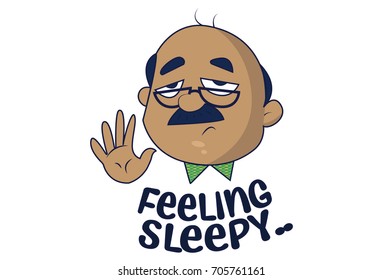 Bald Man Feeling Sleepy. Vector Illustration. Isolated on white background.