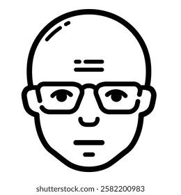 Bald Man Glasses Outline Icon Isolated On White Background