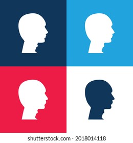 Bald Man Head blue and red four color minimal icon set