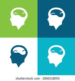 Bald Man Head With Brain Flat four color minimal icon set