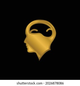 Bald Man Head With Brain gold plated metalic icon or logo vector
