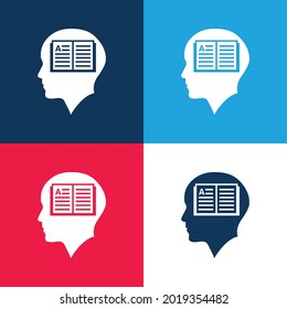 Bald Man Head With Opened Book Inside blue and red four color minimal icon set