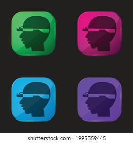 Bald Man Head Side With Google Glasses four color glass button icon