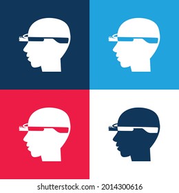 Bald Man Head Side With Google Glasses blue and red four color minimal icon set