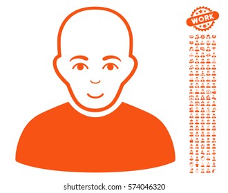 Bald Man icon with bonus men symbols. Vector illustration style is flat iconic orange symbols on white background.