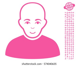 Bald Man icon with bonus people design elements. Vector illustration style is flat iconic pink symbols on white background.