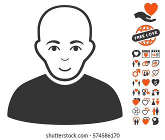 Bald Man icon with bonus romantic icon set. Vector illustration style is flat iconic symbols for web design, app user interfaces.