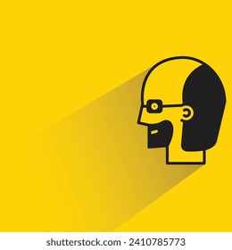 bald man icon with shadow on yellow background