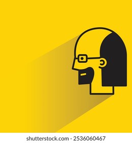 bald man icon with shadow on yellow background