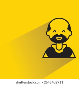 bald man icon with shadow on yellow background