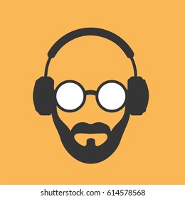 Bald man listening to music
