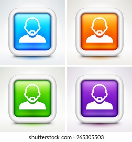 Bald Man with Mustache on Multi Color Square Buttons
