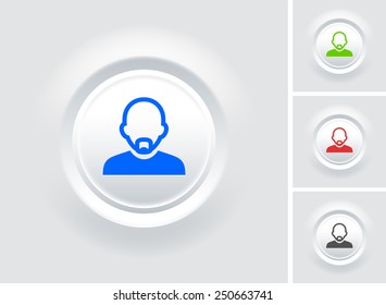 Bald Man with Mustache on White Bevel Round Buttons
