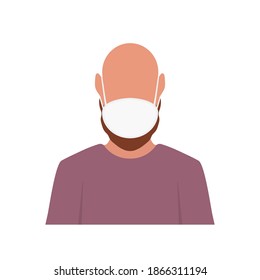 Bald man with a protective face mask. Bald man avatar. Vector.