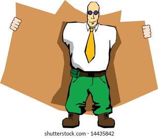 Bald man in raincoat and Glasses