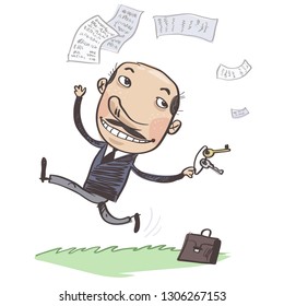 Bald man running away. Vector illustration