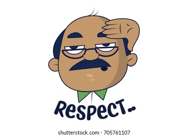 Bald Man saluting for respect. Vector Illustration. Isolated on white background.